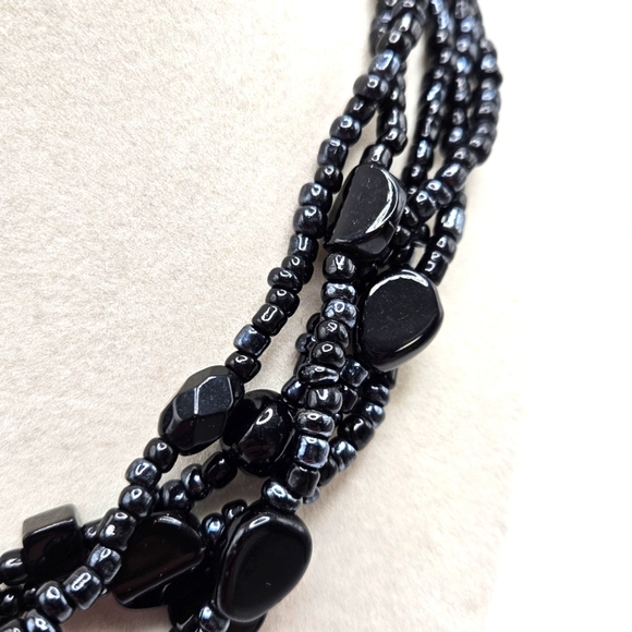 VINTAGE Black Glass Bead Multi-Strand Necklace - Picture 2 of 5